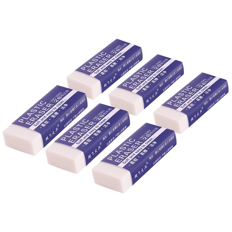 6 Pack Pencil Erasers, Large White Erasers for School, Art