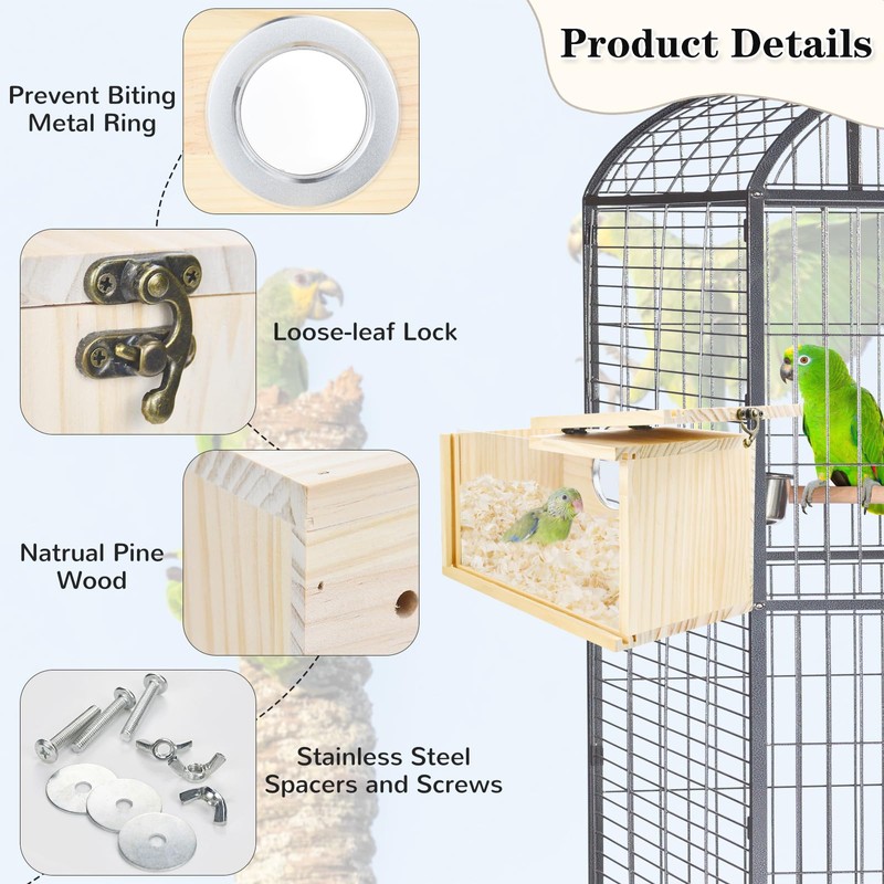 CooShou Parakeet Nesting Box Cockatiel Nesting Natural Pine Bird Nest