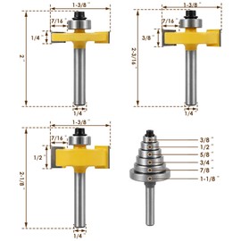 MENIBBLER 3Pcs 1/4 Inch Shank Rabbet Router Bit Set, Carbide Wood Rabbeting Router Bit with 6 Interchangeable Bearings Professional Woodworking Milling Cutter Tool for Wood MDF Plywood