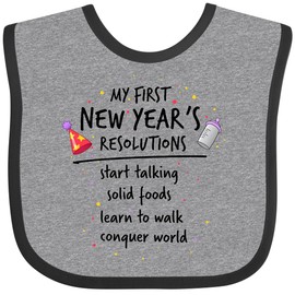 inktastic My First New Year's Resolutions Baby Bib Heather and Black 2769a