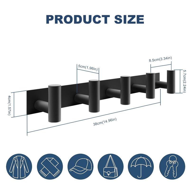 PMMASTO Coat Rack Wall Mounted, 5 "T Shaped Wall Hooks