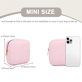 Preppy Patch Makeup Bag,Travel Small Cosmetic Bags Corduroy Portable Waterproof Toiletry Storage Case with Chenille Letter Zipper Washable Lipstick Daily Use Pouch for Women,Mini Pink A