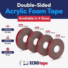 ECHOtape UB-F3504 | Double-Sided Acrylic Foam Tape | Heavy Duty Mounting and Bonding Tape | Water-Resistant Tape | Indoor/Outdoor Foam Tape | LED Mounting Tape | Strong Foam Tape | 0.47 in x 36 yds