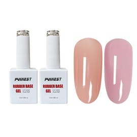 FANNEST Rubber Base Gel Nail Polish Set 15ml*2pcs,Elastic Base Coat,Sheer Clear Nude Pink Color Nail Polish,LED/UV Soak Off for Nail Strengthener/Extension,Base color gel.