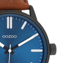 Oozoo Timepieces C11401 Men's Watch in Black/Blue | Watch with Leather Strap | Beautiful Watch for Men | Elegant Analogue Men's Watch (45 mm Case) in Round, Black/blue, Strap.