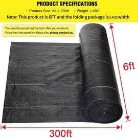 DWALE Driveway Fabric, 6x300 ft Road Fabric Commercial Fabric, Landscape Fabric Heavy Duty2.4OZ French Drain Fabric for Erosion Control,Landscape Fabric,Construction Projects