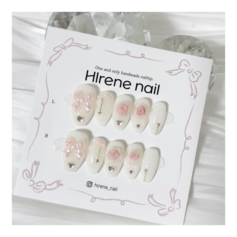Balecore Rose Ribbon Nail Tips - Short Almond / 발레코어
