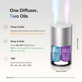 Airversa Dual-Nozzle Waterless Essential Oil Diffuser for Home Rechargeable Scent Diffusers with 5 Timer Settings, 4 Mist Levels with Vehicle Mode for Car Room Studio Office, Silver Metal