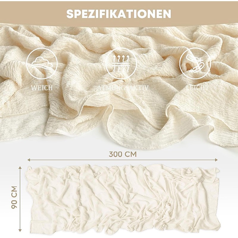 FOLAI Pack of 2 Boho Cheesecloth Table Runner Table Cloth