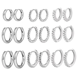 Small Hoop Earrings Set, 9 Pairs Sterling Silver Hoop Earrings for Women, Multipack Hoop Huggie Earrings Set Hypoallergenic 9ct Zirconia Cartilage Hoops Earrings for Women Jewelry