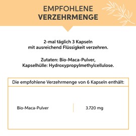 Organic Maca Capsules Pack of 500 from Peru, High Dose 3720 mg Daily Dose, Raw Food Quality, 100% Pure, No Additives, Vegan Maka Root