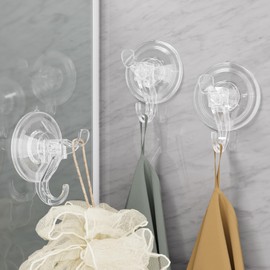 Antimbee 3 Pack Suction Cup Hooks, Clear Suction Cup Hanger, Removable Small Suction Cups for Shower, Bathroom, Glass, Door, Windows, Kitchen-Max Hanging up to 11 lbs on Smooth Surface