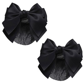Bun Net (Black, 2 Pieces) Chignon Net Chignon Hairstyle Invisible Ribbon Barrette Cover Hair Closure Barrette with Net for Ceremonial Occasions Hair Accessories