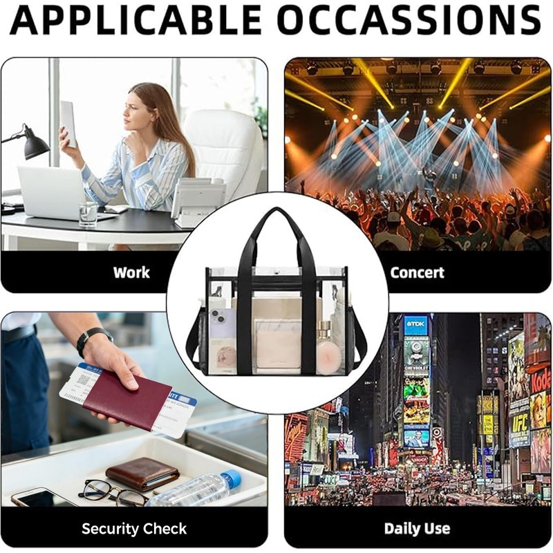 BAGAIL Stadium Approved Clear Tote Bag with Inner Pocket, Transparent
