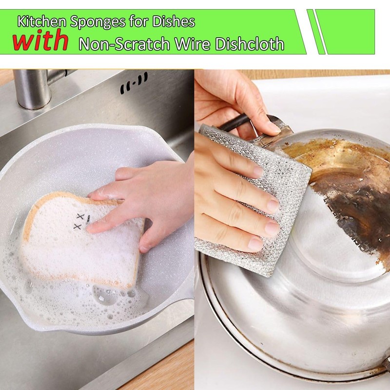 Non Scratch Wire Dishcloth 6 Pack with 1pcs Kitchen Sponges