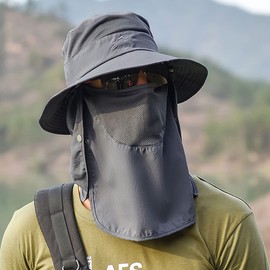 Sun Hat for Men Women, Summer UV Sun Protection Wide Brim Fishing Hat for Men with Face Cover & Neck for Hiking Dark Grey