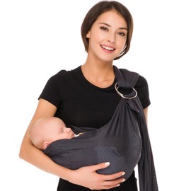 CUBY ベビースリング メッシュ 抱っこ紐 新生児 超軽量 スリング だっこひも 対面抱き 腰抱き 横抱き 抱っこひも ベビーキャリア 首すわり前 新生児から使える 通気感よく 水遊び 砂浜 夏の日猛暑対策（メッシュグレー)