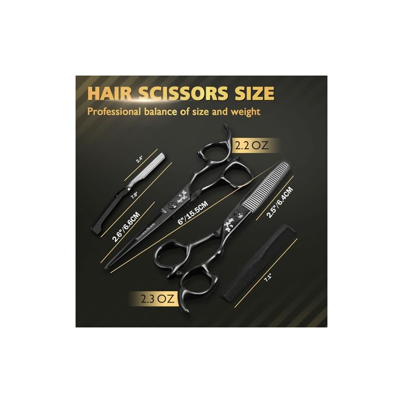 Professional Hair Cutting Scissors 6 Inch with Thinning Scissors for