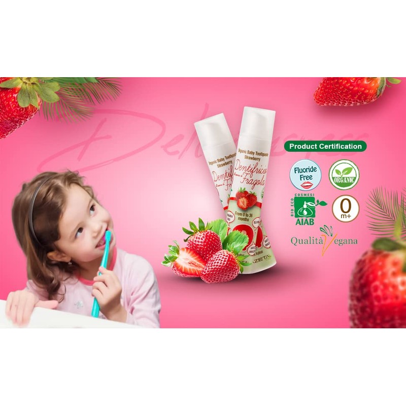 Strawberry Flavoured Children’s Toothpaste Organic Vegan 0 to 36, SLS