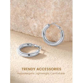 KeyStyle Women's Hoop Earrings Stainless Steel Hoops For Women, Hypoallergenic 316L Steel Earring Hoops for Sensitive Ears, 30 mm Small Circle Endless Chunky Hoop