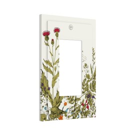 Country Wild Flower Decorative 1 Gang Single Decorator GFCI/Rocker Wall Plate Spring Blossom Botanical Sage Herbs Border Vintage Floral Electrical Receptacle Outlet Light Switch Cover for Dimmer, USB