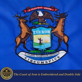 TOPFLAGS Michigan Flag 4x6 Outdoor MI State Flags Embroidered Flag Heavy Duty Sewn Stripes with 2 Brass Grommets