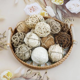 Mulaibdin 16 Pack Decorative Balls for Bowls, Bowl Filler Orbs for Vase Centerpiece, Wicker Rattan Ball Fillers for Home Farmhouse Room Table Decor