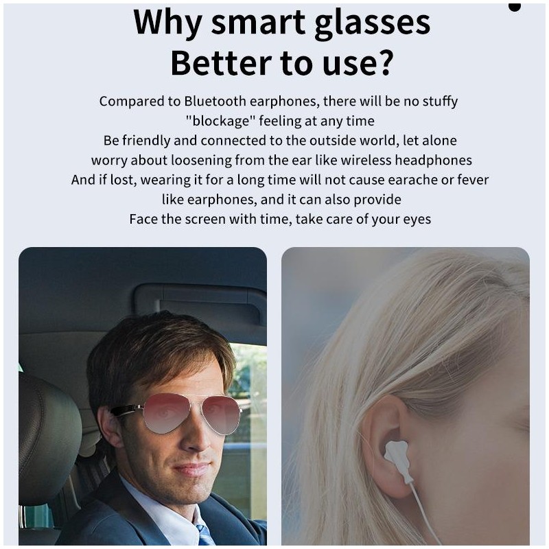 Smart Glasses Wireless Bluetooth Call Music Outdoor Sunglasses Anti-Blue Eyeglasses