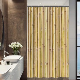 Uiiooazy Bamboo Shower Curtain, Bamboo Look, Plant Shower Curtain, Anti-Mould, Waterproof, Polyester Fabric, Washable, Opaque, Bathroom Curtain for Bathtub with Shower Curtain Rings, 120 W x 200 L cm