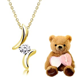 Sears sp2361-tdt-01 Women's Necklace, Teddy Bear, Cubic Zirconia, CZ Single Drop, Cubic Zirconia