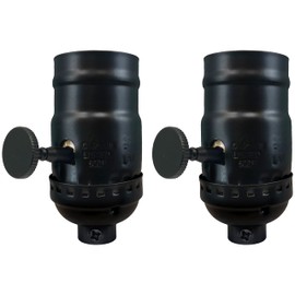Royal Designs, Inc. 3 Way Lamp Socket for Incandescent or LED Bulbs, Metal Knob, Black Finish, Set of 2