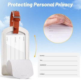 Airkit Luggage Tags 3 Pack PU Leather Luggage Tags for Suitcases TSA Approved, Privacy Protection Bag Tags Travel Essentials, Ivory