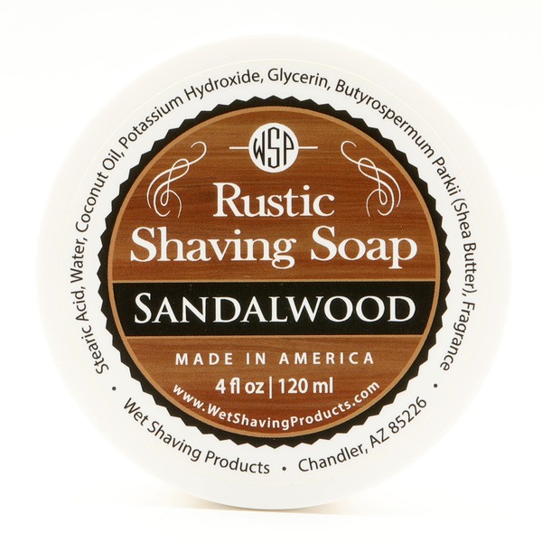 WSP Rustic Shaving Soap (Sandalwood) Artisan Made in America Using Vegan Natural Ingredients