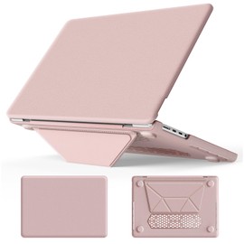 MEEgoodo for M4 MacBook Pro 14 inch Case 2024 2023 2021, PU Kickstand Cover Fit Model A3112/A3401/A3185/A2918/A2992/A2779/A2442 M3 M2 M1 Pro/Max with TPU Keyboard & Webcam Cover & OTG Adapter,Pink