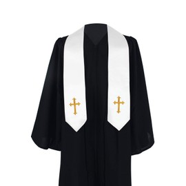 IvyRobes Adults' Traditional Choir Stole with Embroidery Cross 60" White