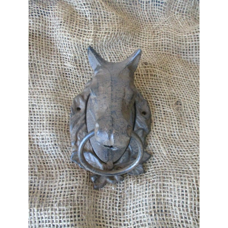 Large CAST IRON Horse Head Ring Hitching Post Barn Holder