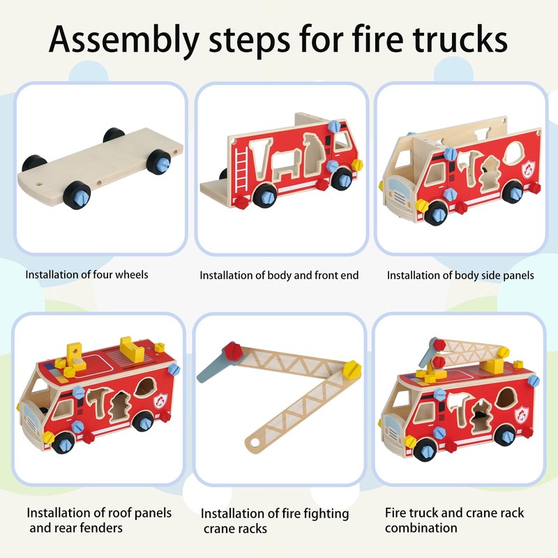 LOVELAND Wooden Fire Truck Toy – Take-Apart STEM Vehicle with