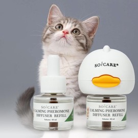 SOICARE Cat Pheromones Calming Diffuser, Cat Anxiety Relief Calming Diffuser, Pheromone Diffuser to Calm Multi Cats,Basic Kit (1 Diffuser & 2 x 48ml Refills) for 50 Days Calming Cat Treats