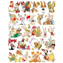 Whimsical Easter Parade Sticker Set: Animated Bunnies, Festive Ducks, and Eggstravaganza FLONZ Playful Cartoon Collection