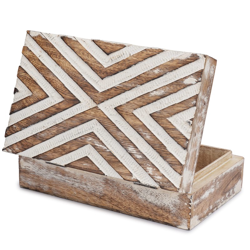 Ajuny Wooden Decorative Jewelry Storage Box Big Line Design Pattern