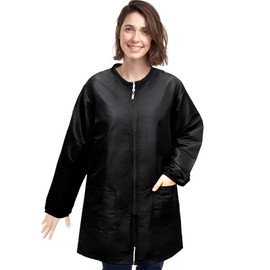 Pumtus Waterproof Pet Grooming Smock, Long Sleeves Dog Grooming Workwear, Baber Hairdresser Uniform with Full Zipper & Pockets, Anti-Static Professional Stylist Jacket for Salon, Pet Shop (Large)