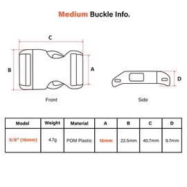 Abma Cord Paracord Buckles, Pack of 60, 16 mm (5/8 Inch) Plastic Buckles for Paracord Bracelets, Collar, Crafts and DIY