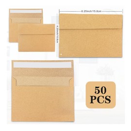 50Packs A4 Kraft Envelopes 4x 6 Inch Card Envelopes,Self Seal for Weddings, Greeting Cards，Mailing， Invitations, Photos, Postcards
