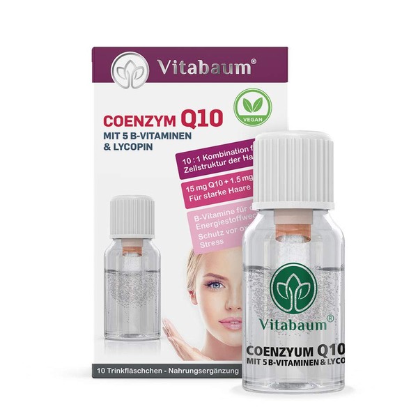 Vitabaum Coenzyme Q10 with 5 B Vitamins, 1.5 mg Lycopene, 15 mg Q10, Selenium and Zinc (for Skin, Hair, Nails, Heart, Nervous and Immune System) 10 Drinking Bottles of 10 ml, Vegan