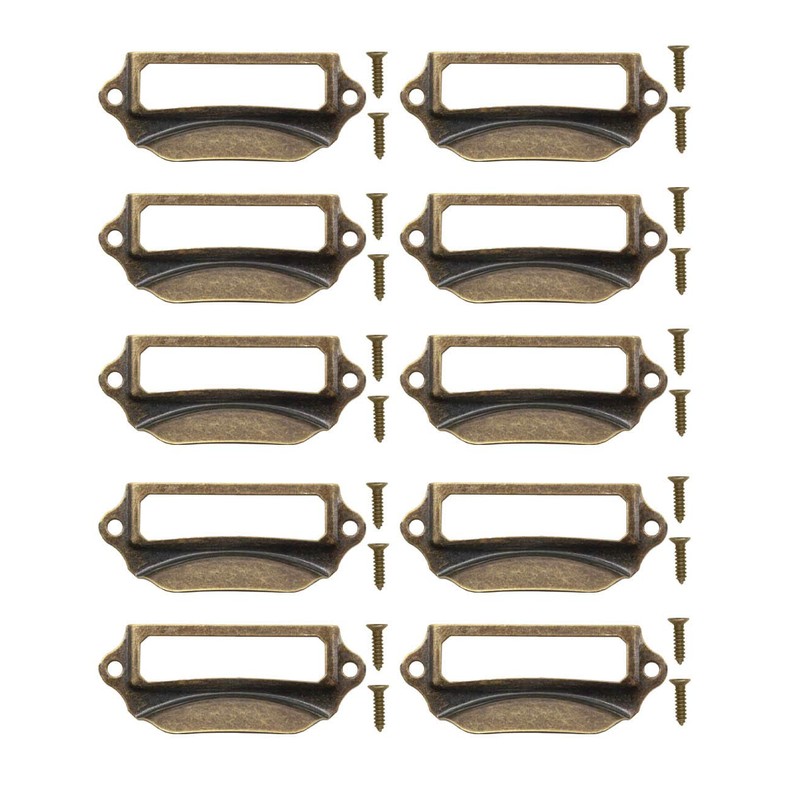 Fuxxer® 10 x Label Window Metal Handles in Antique Brass