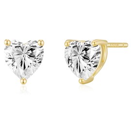 Geelein 14K Gold Plated Stud Earrings 925 Sterling Silver Post Earrings Heart Love Cubic Zirconia Stud Earrings Small Cute for Women (Gold)