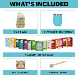 Tea Gift Set - Perfect Tea Gift for Women & Men, Tea Lovers Gift Basket with Assorted Teas, Elegant Mug, and Pure Honey (Teal)