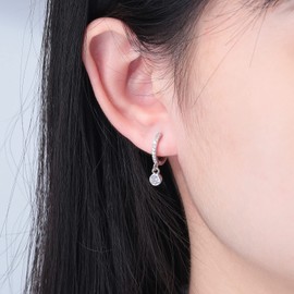 CiNily Small Dangle Hoop Earrings for Women Girls,14K White Gold Mini Huggie Hoop Earrings Hypoallergenic Diamond Drop Earrings Dainty Cute Cubic Zirconia Dangle Hoops Jewelry Gifts, White Gold