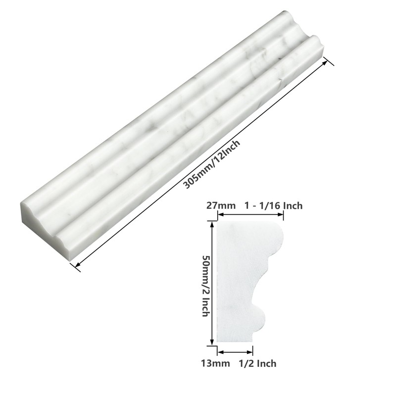Retheno Carrara White 8 Pack of 2x12'' Marble Chair Rail