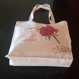 Tote Canvas Daily Shopping Bag for Groceries. Eco-friendly Reusable Natural organic Cotton Gift Bags-Recyclable, Washable women shoulder bag Bags (1, Cotton with Rose design)